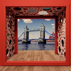 abstract london bridge inside an imaginary telophone box