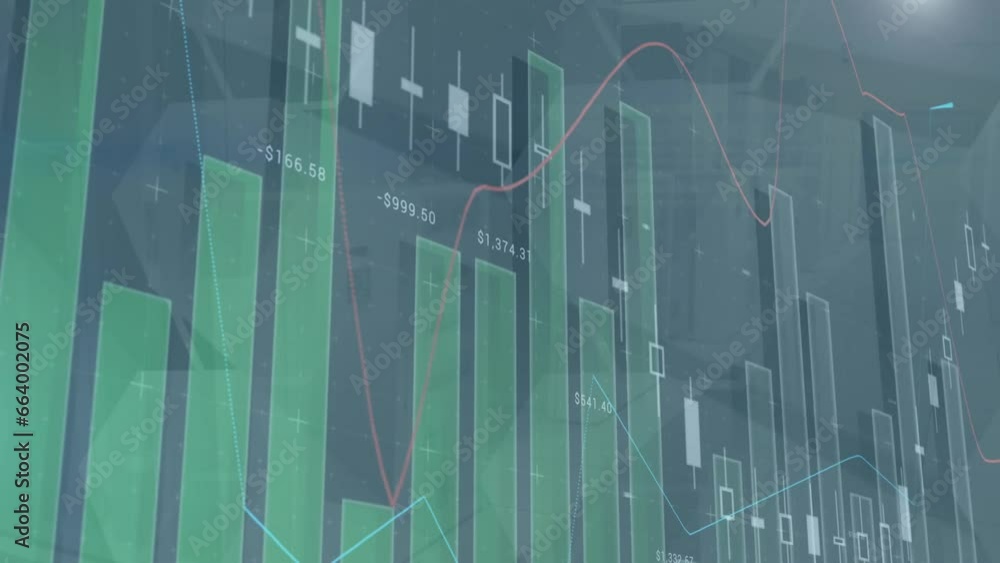 Poster animation of statistical data processing and light spot against grey background