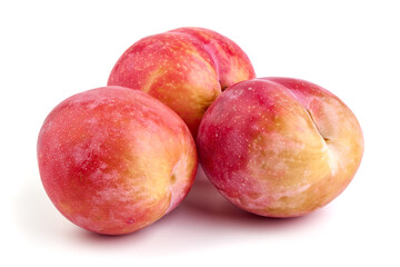 Red plum fruits, isolated on white background.