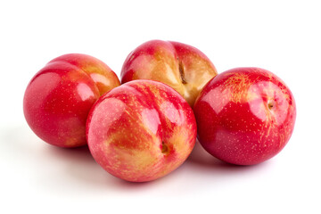 Red plum fruits, isolated on white background.