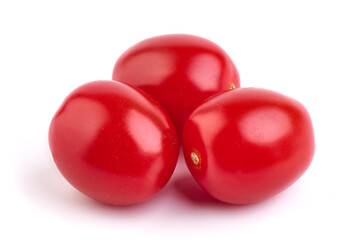 Heap of fresh cherry tomatoes, isolated on white background.