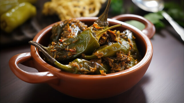 Bharwa Masala Mirch or Stuffed Green Chillies or Bharli Mirchi