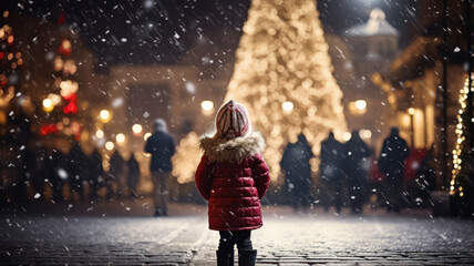 Child and Snowy Tree, Urban Christmas Magic