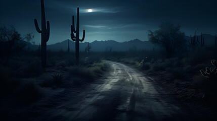 time lapse of a landscape, road in cactus field, 