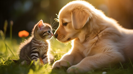 dog and cat, nose to nose