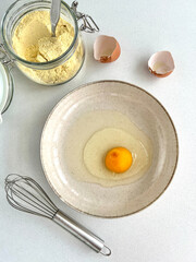 egg yolk and corn flour ingredients on table
