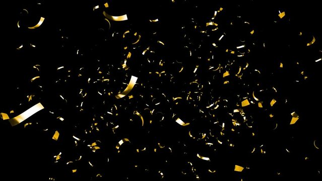 Gold Confetti Falling on a a Black, Green, Blue and White Background.