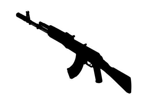 Silhouette of a Kalashnikov assault rifle. AK-74M. Vector isometric illustration