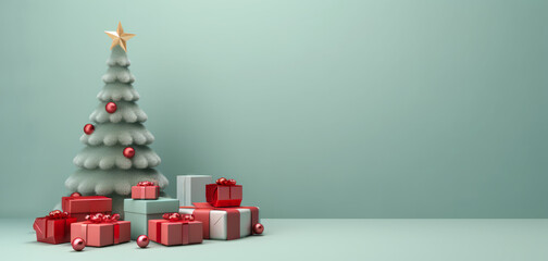 Minimalistic creative  Christmas pastel background for displaying Christmas gifts, with empty space for text