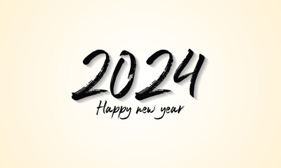 happy new year 2024 abstract brush design. new year minimalist design with shadow effect and gradient background. perfect for branding, banner, poster, cover, templates.