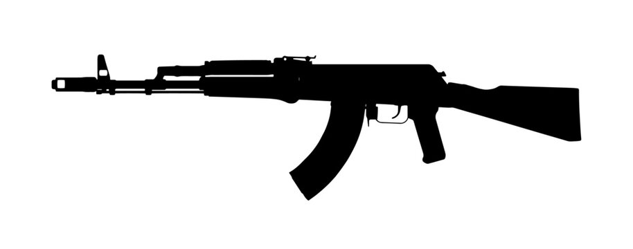 Silhouette of a Kalashnikov assault rifle. AK-74M. Vector illustration