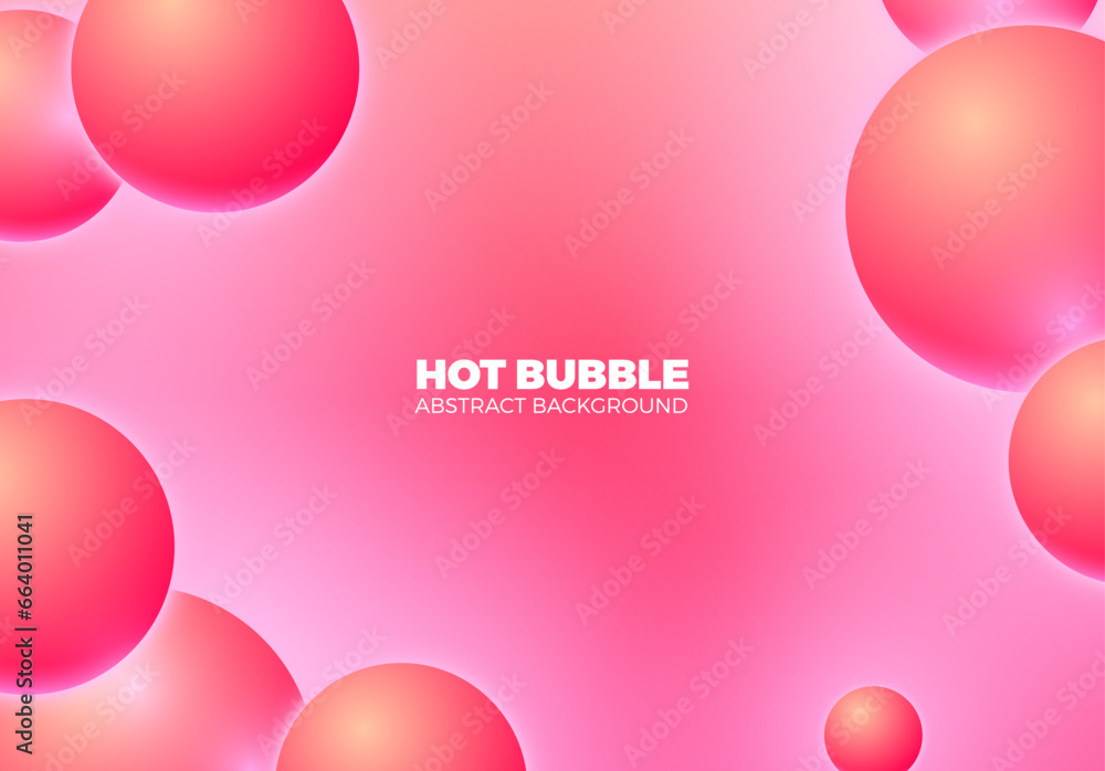 Poster abstract background with hot pink shiny balls floating in motion.