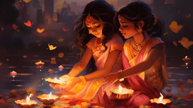 Diwali children celebrating with candles