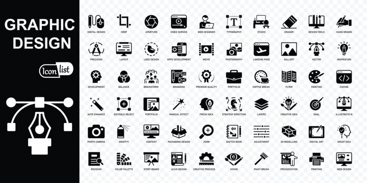  Graphic design flat icons. Simple  icons in a modern style flat, Creative Process. Graphic design , software and more. vector illustration. 