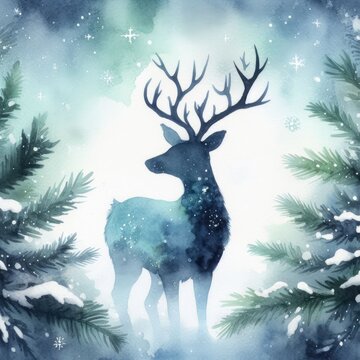 Deer in the snow, christmas reindeer.