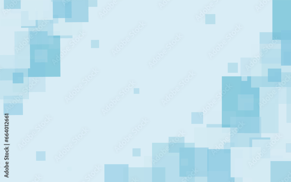Poster abstract blue background of random squares of different sizes and transparency. conceptual technolog