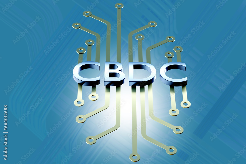 Poster cbdc symbol. central bank digital currency. cbdc with chip lines. financial technologies. introducti