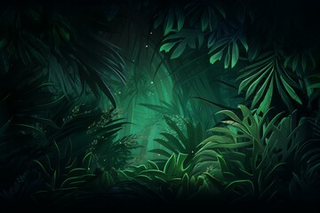 Fototapeta na wymiar Background with shadow of exotic green leaves - digital illustration. Generative AI
