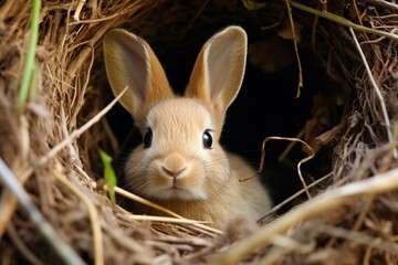 adorable bunny guarding nest. Generative AI