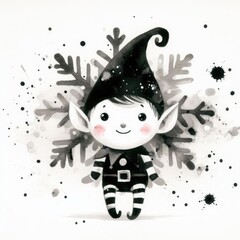 Cute christmas elf with snowflake illustration.
