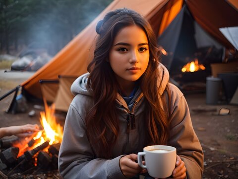 woman drinking hot coffee