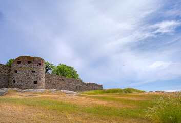 Fototapeta na wymiar the tower of the ruin of the ancient castle Hammershus in the north of Bornholm, Denmark 