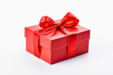 Gift box with red ribbon isolated on white background.