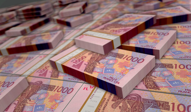 West African CFA Franc money banknotes pack 3d illustration