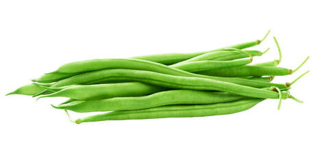 a bunch of green beans isolated on white background.