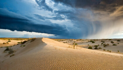 Fototapeta na wymiar Desert Tempest Stormy Skies Unleash Fury Over Sand Dunes