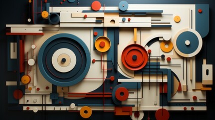 Vibrant machine-made circles intertwine with playful lego lines, creating a wild and fluid masterpiece bursting with color and energy - obrazy, fototapety, plakaty