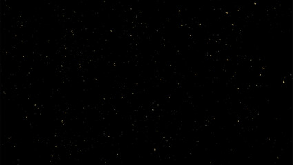Festive vector background with gold glitter and confetti for christmas celebration. Black background with glowing golden particles.