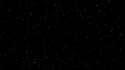Festive vector background with gold glitter and confetti for christmas celebration. Black background with glowing golden particles.