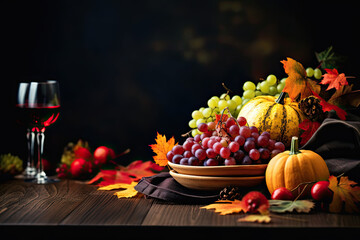 Thanksgiving autumn background, berries and copy space, Generative AI