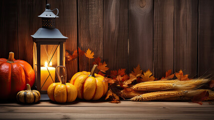 Wooden table, free space, with thanksgiving theme wood background - obrazy, fototapety, plakaty