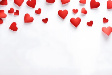 Flying red hearts on white background. Valentine's Day.
