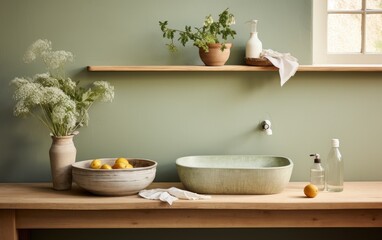 Fototapeta na wymiar A Kitchen with a Wooden Sink