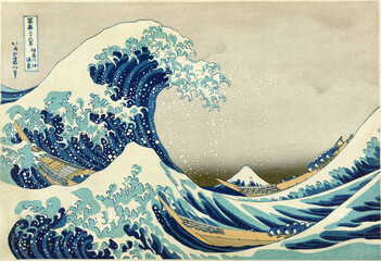 Graphic, creative and a painting of ocean, water or sea during a storm. Asian, landscape and...