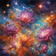 Fototapeta na wymiar stunning cosmic bouquet of flowers, radiant nebula, star clusters and gas clouds shining brightly, celestial, otherwordly, abstract, space art