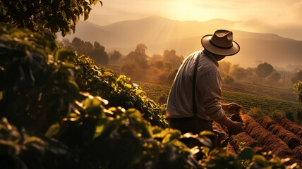 Fototapeta premium young man in the field harvesting leaves