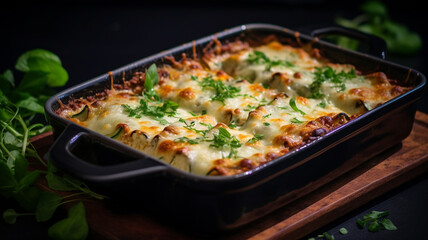 cheese casserole with minced meat and herbs