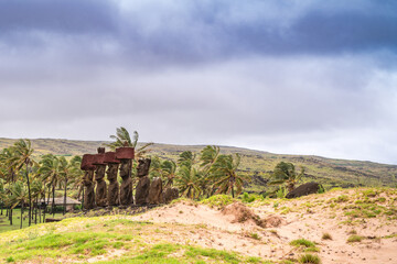 moais on Anakena beach, Rapa Nui, on Easter Island