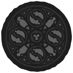 Gothic rosette/rose window stylized drawing. Architectural stone frame; european medieval cathedral/church tracery/engraving illustration