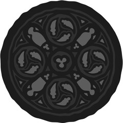 Gothic rosette/rose window stylized drawing. Architectural stone frame; european medieval cathedral/church tracery/engraving illustration; vector