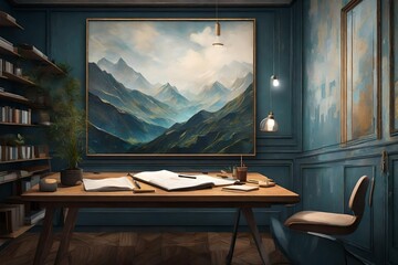  aesthetic painting, on the wall, of a study room, light mode