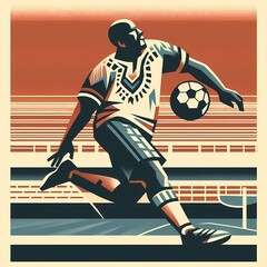  Team Spirit: African Footballers Chasing Glory in Silhouette, risography style