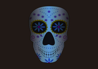 Calavera del día de muertos brillando en la oscuridad