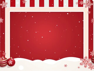 Red and White Striped Christmas Border with Snow