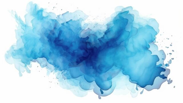 A vibrant blue ink cloud floating on a pristine white backdrop