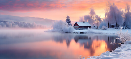 Misty Serenity, Golden Sunrise Embracing the Winter Wonderland